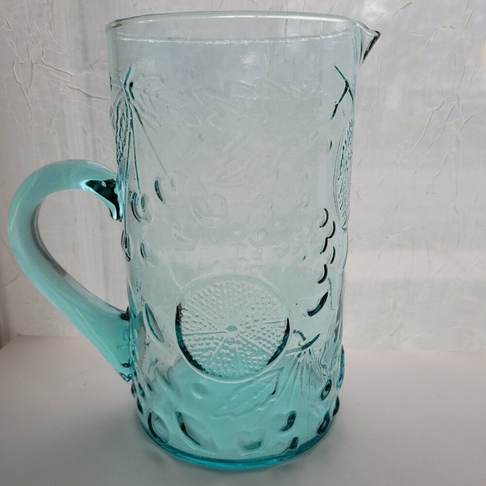 44 oz Glass Lemonade Pitcher - Aqua Teal - Sangria Margaritas - Embossed Fruit